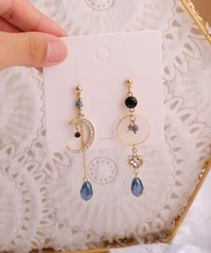 Crystal Moon Tassel Dangle Drop Earrings for Women