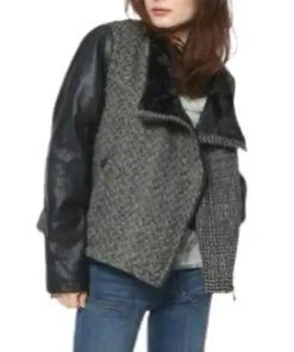 Route 66 Faux Leather Tweed Moto Jacket