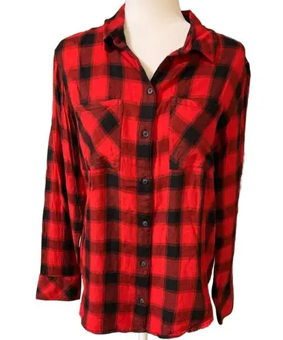 Sanctuary  | Red Plaid Button Up 100% Rayon Soft Pocket Front Flannel Size Small