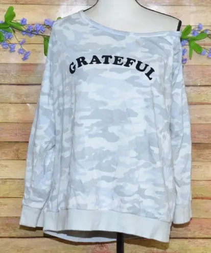 Torrid Women's Silver Camouflage Off Shoulder Sweatshirt Plus Size 2 2X Grateful