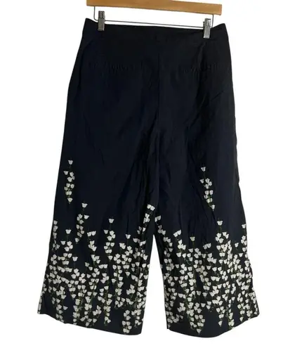 Adam Lippes Navy Blue Pleat Front Floral Print Cropped Culotte Pants Size 10