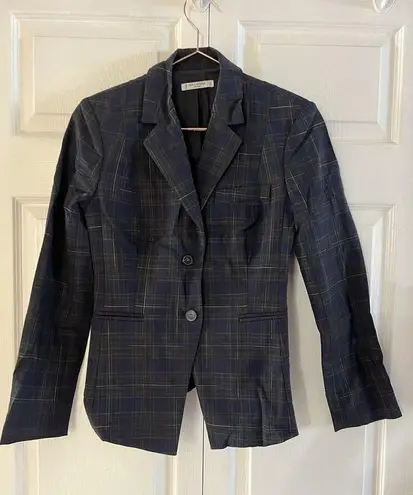 MM.LaFleur Blazer Womens Navy Plaid Two Button Jacket Size 0
