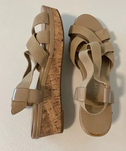 Laura Ashley women’s nude elastic strap platform sandals — size 9.5