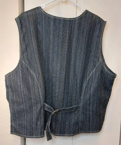 Ami Dark Blue Denim Pinstripe Vest Size 3X Vintage Western Boho Twee Y2K Preppy