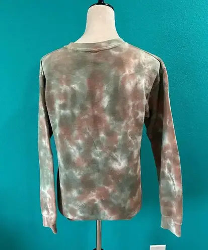 Desert Dreamer Tie Dye Tiger Print Crew Neck Pullover Sweatshirt Size XS Green