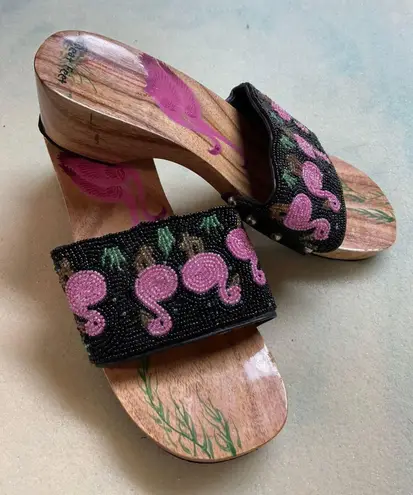Flamingo NWOB Beat Feet Beaded Wooded Slides 8