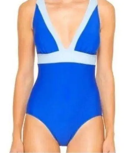 DKNY  LAPIS Plunging Colorblocked One-Piece Swimsuit, US Size 10 NEW Blue