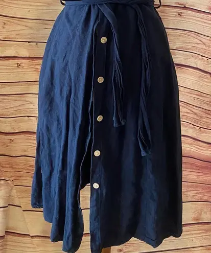 ZARA  Blue Linen Canvas Short Sleeve Button Up Belted Dress, Size Small - Image 5