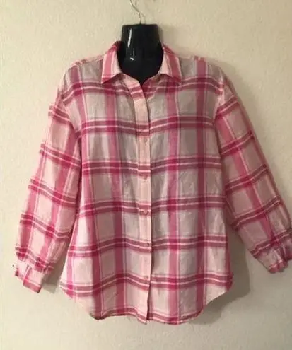 Jones Wear Women's  Sport Pink Plaid Button Down Shirt Size M