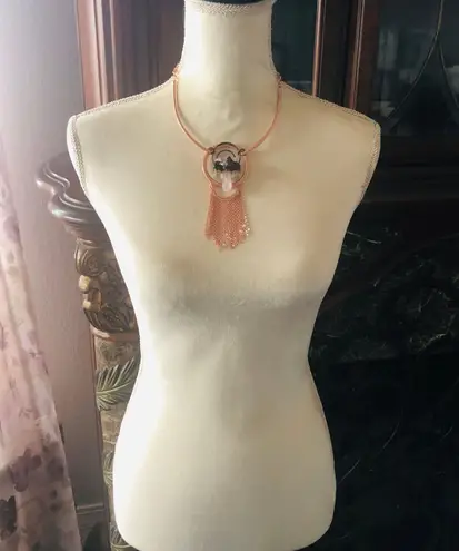 Amethyst Handcrafted copper clear quartz fringe pendant necklace