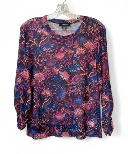 Karen Kane Floral Mesh Ruched Sleeve Top XLP