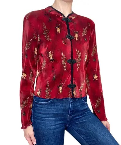 Dress Barn Retro Y2K  Red & Black Japanese Floral Blouse