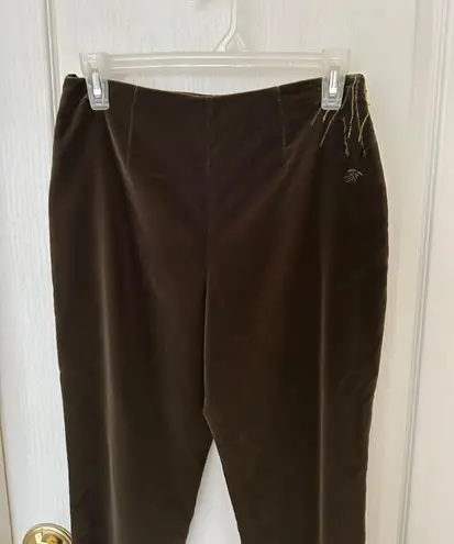 W By Worth Worth Woman’s Dark Green Velour Pants with Embroidery around the side zipper, Sz 6P