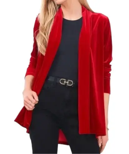 CeCe NWT Shawl Collar Stretch Velvet Open Front Cardigan in Autumn Red Size XL