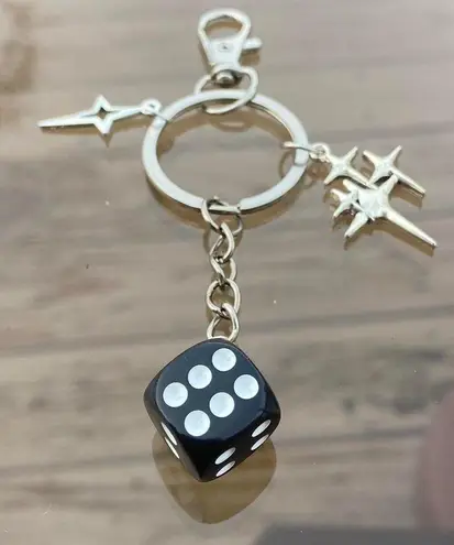 Handmade Y2k Black Dice star keychain , Skater Keychain with black dice charm