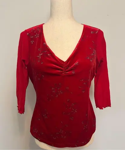 Actress Red Velvet Sparkle and Micromesh 3/4 Sleeve Top Size L