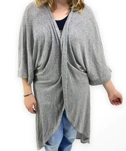 Sage The Label Gray Ribbed Knit Open Front Half Sleeve Cardigan