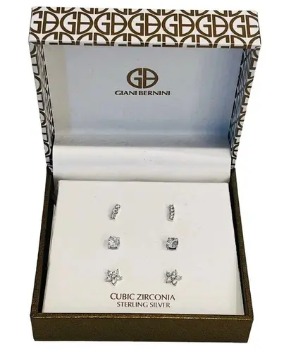 Giani Bernini NEW 3 Pair EARRINGS Cubic Zirconia Stud Post Sterling Silver Boxed