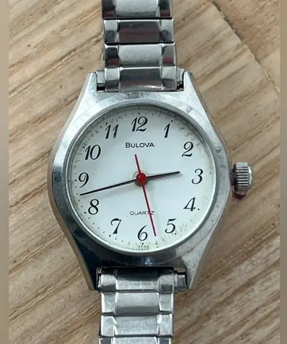 Bulova Vintage Ladies Watch White Dial Stainless Stretch Bracelet New Crystal