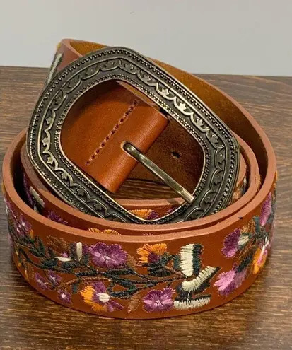 Vera Pelle Embroidered Brown Leather Belt