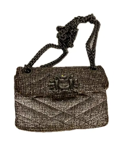 Kurt Geiger London Tweed Embellished Chain Shoulder Bag Silver