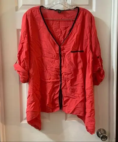 Karen Kane Pink Button Up Cabana Contrast Top 1X