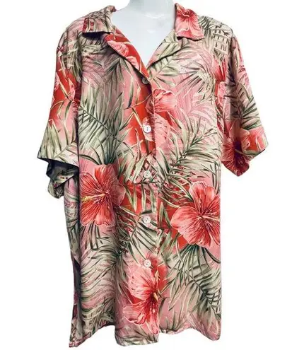 PUSSER’S WEST INDIES Silk Hawaiian Shirt Pink/Green Hibiscus Size 2X Pink