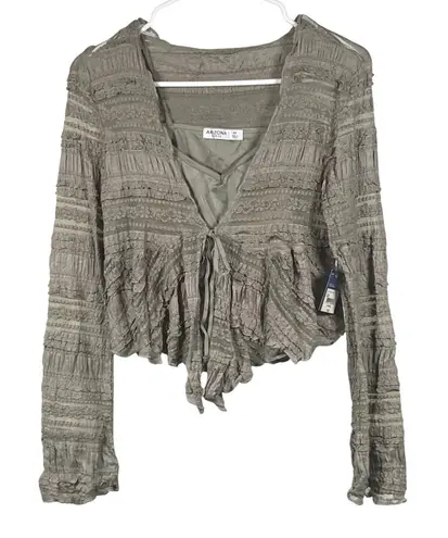 Arizona NWT Jean Co Juniors Size XS Tie Front Long-Sleeve Crop Top Moss Green