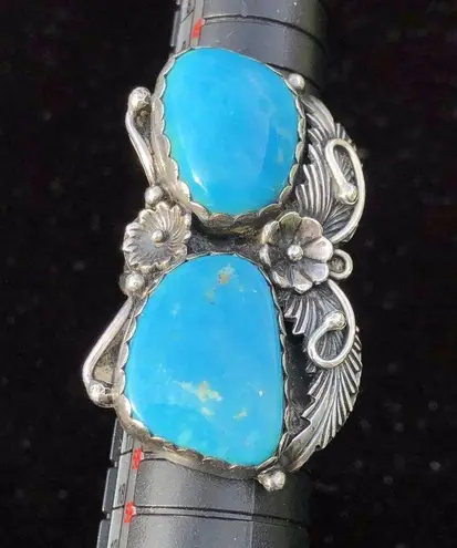 Navajo Handmade Ring 925 Silver Tuquoise sz 7 Artist Signed Peterson Johnson