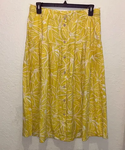 Plus size linen yellow boho floral skirt pleated skirt drop waist wildflowers
