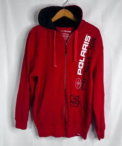 Polaris Racing Red Hooded 100% Cotton Full Zip Thermal Sweatshirt Size Medium