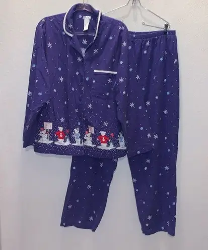 secret treasures purple winter scene faux fur button down pajama set