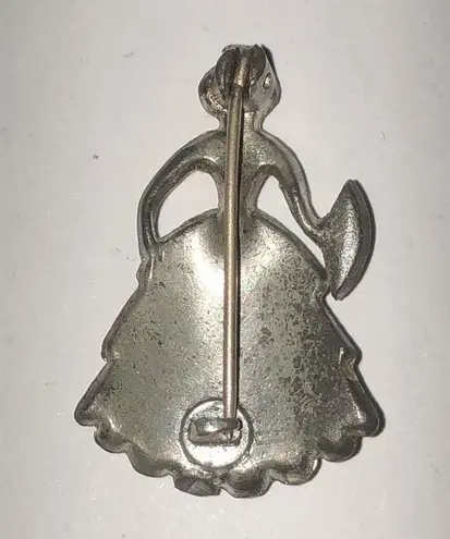 Vintage Silver Tone Enamel CZ Rhinestones Lady in Dress Dancer Pin