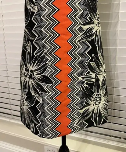 Milly Designer Floral Aesthetic Chevron Black / White / Orange Halter Dress Sz 4