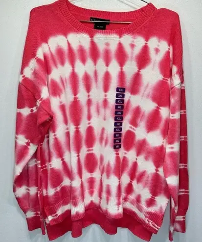 Design History Hot Pink & White Tie Dye Cotton Blend Lightweight Sweater by NEW