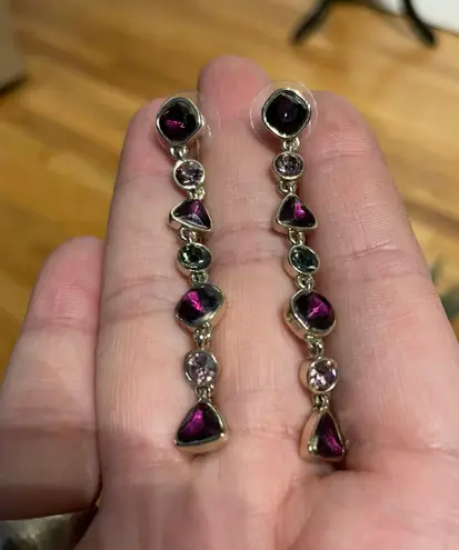 Sterling Silver Amethyst Rhodolite Topaz Dangle Drop Earrings Post Backs