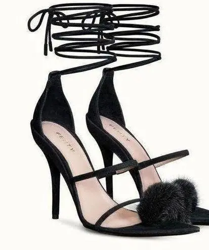 Fenty Scandal Lace Up Black Suede Fur Sandal with Fur Detail and Pointy Toe Size 6