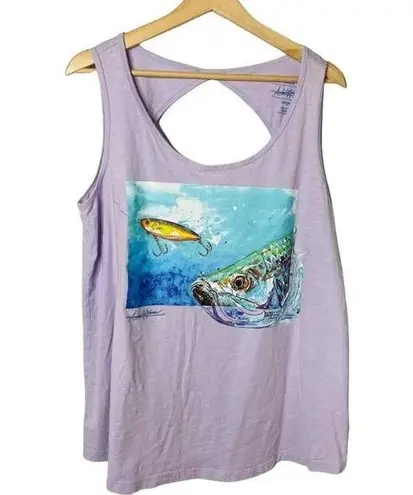 Womans Purple Tank Top Amber H Morman Open Back Trout Lure Fishing Top u Size La Size L