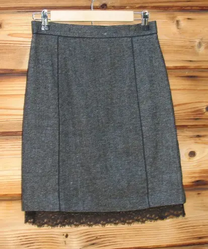 Rebecca Taylor Gray Tweed Linen Wool Pencil Skirt