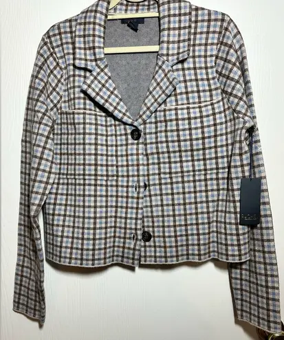 Rachel by Rachel Roy Cropped Sky Blue and Brown Plaid Blazer Size XL