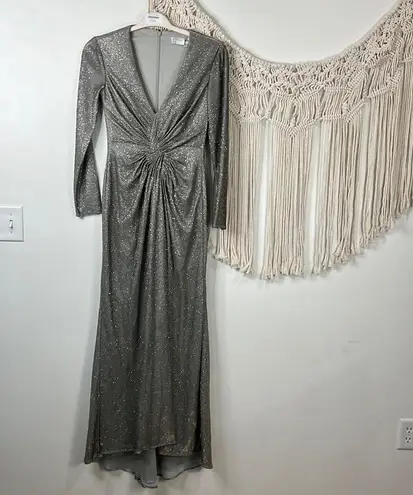 Mac Duggal Metallic Ieena for Silver Sequin V-neck Gown 2 high sexy front slit