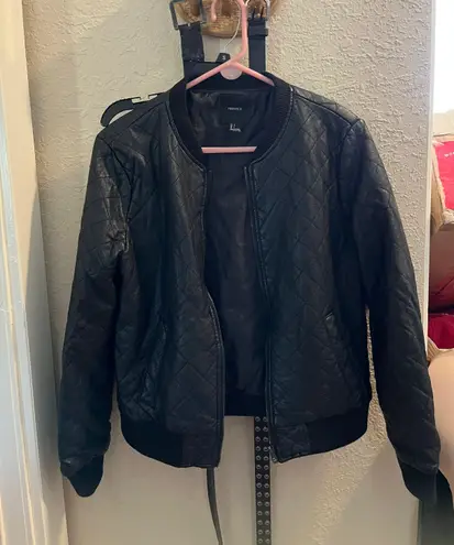 Forever 21 Black Faux Leather Bomber Jacket