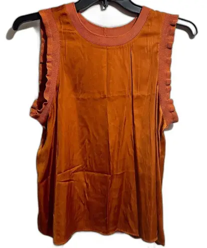 Ophelia Roe Orange Ruffled Sleeveless Tank Top (652)