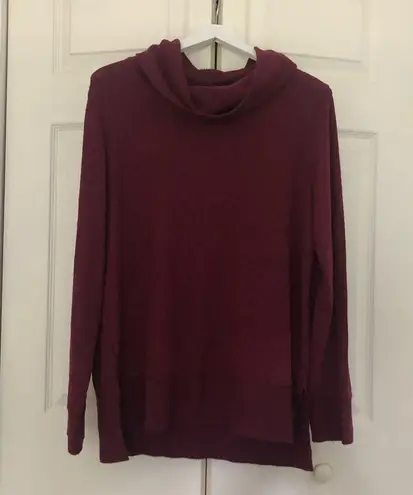 Nine West Women's  Fuzzy Long Sleeve Cowlneck Top Wine Red Sweater Size XL