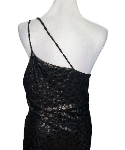IRO Bexly Leopard Metallic Asymmetrical Midi Dress One Shoulder Black FR42 US10