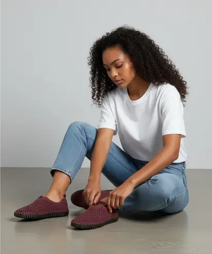 Ilse Jacobsen Hornbaek Burgundy Perforated Slip On Shoes Womens Size 41 Purple - Image 1