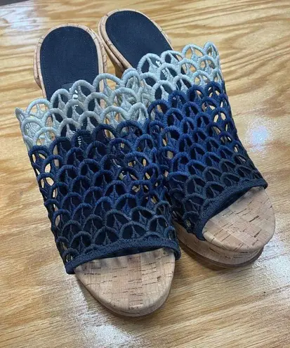 Salvatore Ferragamo SAJA Platform Sandal Womens 7.5 Blue Block Heel Slip-On S27