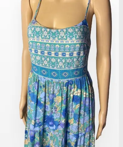 Lulus True Delights Green Multi Floral Print Tiered Maxi Dress S