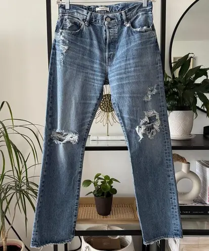 Moussy Vintage Plymouth Straight Blue High Rise Distressed Jeans Women's Size 28