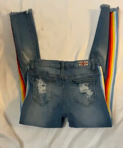 Machine Pour Neuf Mode Rainbow Distressed Denim Jean PRIDE 5/28 Red